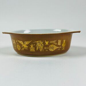 Pyrex Early American 043 1.5 Qt Oval Brown Gold Casserole Dish Vintage